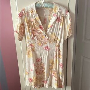 Free People Cream Dress with Yellow and Pink Floral Pattern